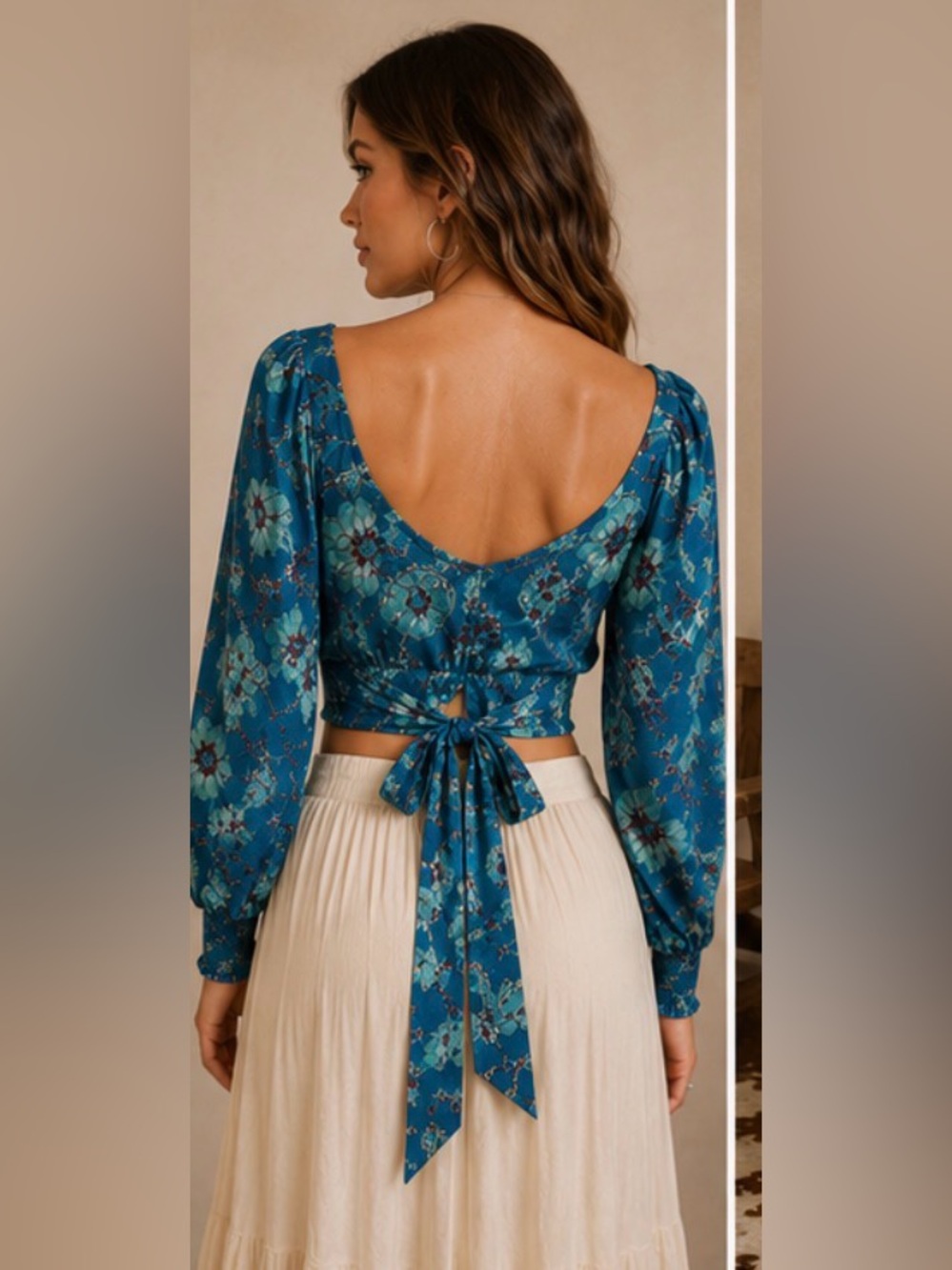 New‼️ Band of the Free Sybille Floral Wrap Crop Top | NWT | Teal | Size Small - Picture 4 of 13